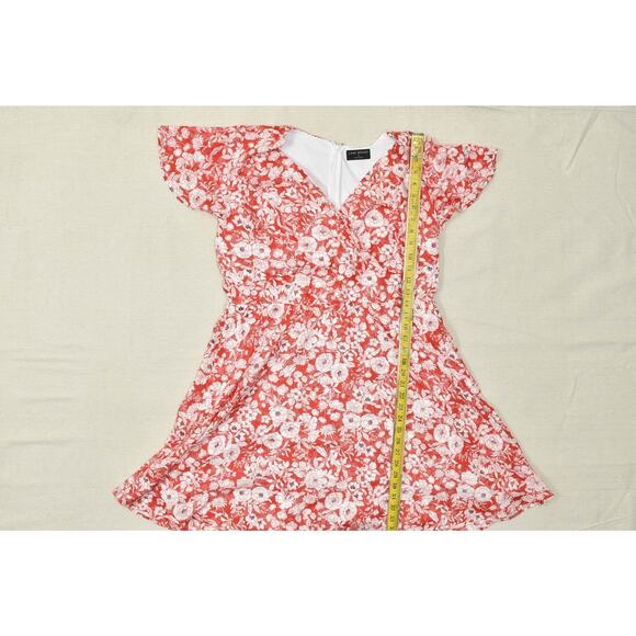 Lane Bryant Women's Plus Size 16 Red Floral Wrap V-Neck Mini Dress Short Sleeve - Picture 3 of 8